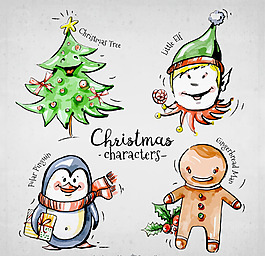 圣诞人物水彩画