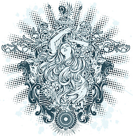 欧式花纹美女插画