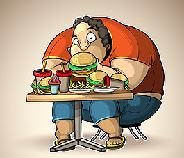 暴饮暴食的男人插画