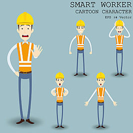 做手势的卡通工人