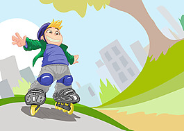 玩轮滑的卡通男孩