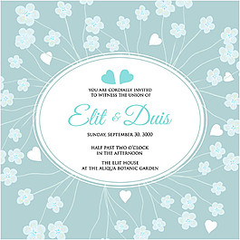 蓝色花朵婚礼请柬封面图片