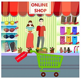 在线商店概念设计与存储显示商品自由向量