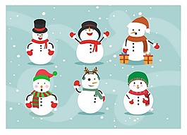 圣诞插图与各种设计元素构成雪人自由向量