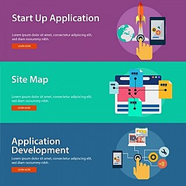 数字发展元素与网站横幅免费矢量插图