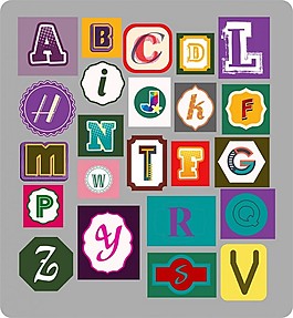 字母集隔离在彩色平面设计自由向量