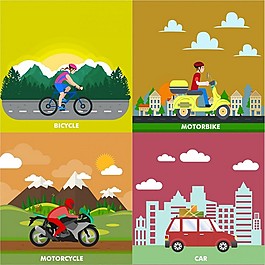 个人交通概念向量在平面的颜色风格自由向量