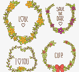 4款清新花环标签矢量素材