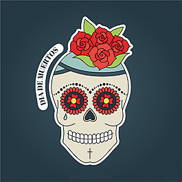 手绘骷髅花卉背景