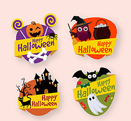 万圣节卡通装饰标签集