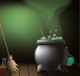 矢量万圣节大锅的扫帚