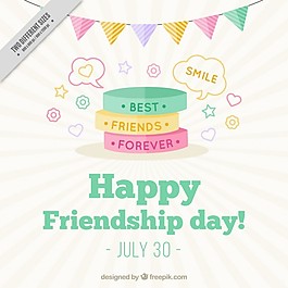 可爱的彩色手镯背景的友谊日