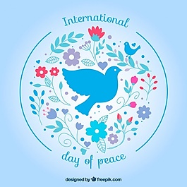 有花背景的鸽子为和平日