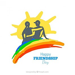 手绘友谊背景与彩虹和太阳