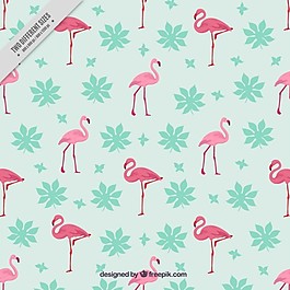 一方面用树叶画火烈鸟的背景