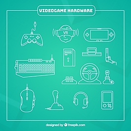 绿色背景下的视频游戏元素