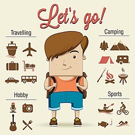 一个孩子去野营与梦幻般的配件