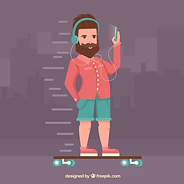 Hispter的家伙在他的滑冰