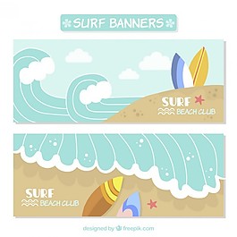 可爱的冲浪横幅与波浪