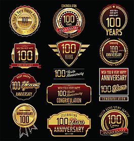 金色100周年质感标签图片