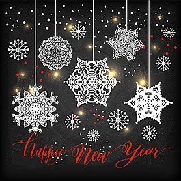 黑色背景与悬挂的雪花