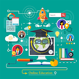 地球学生帽插画图片