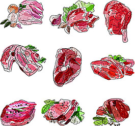 手绘鲜肉图片