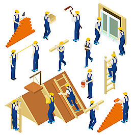 修建屋顶的工人图片