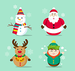 4款可爱笑脸圣诞节角色设计矢量图