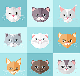 9款扁平化猫咪头像矢量素材