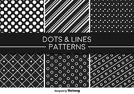 单色线条和圆点花纹矢量