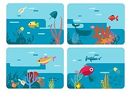 海底世界自由生活矢量插画