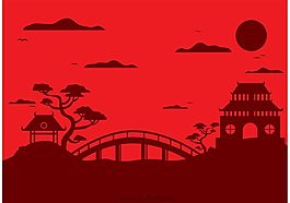 中华寺景观矢量背景