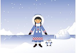 在白雪皑皑的北极无背景矢量爱斯基摩女孩