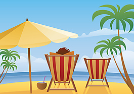 夏季海滩景观矢量图