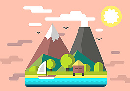 免费山地小屋矢量插画