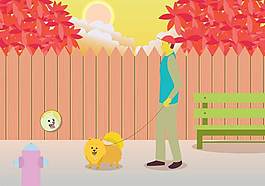 老板走的博美犬的插图