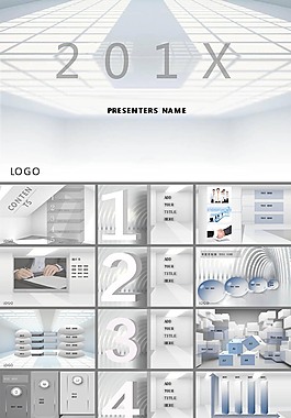 立体灰色科技空间感商务PPT模板