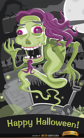 恐怖幽灵在墓地万圣节海报