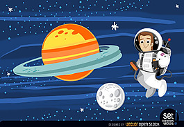 宇航员在外太空漂浮