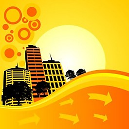 橙色的房子设计元素背景海报图