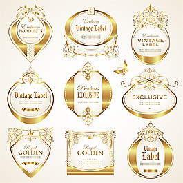 金色华丽花纹标签图片