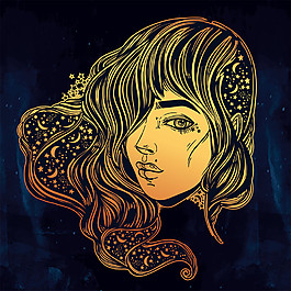 金色卡通美女插画图片矢量