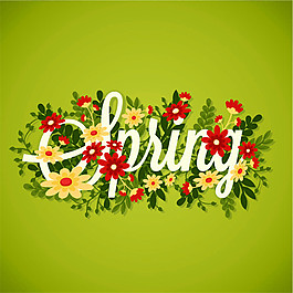 春季spring花卉艺术字矢量素材