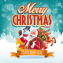 招手的圣诞老人和雪人图片