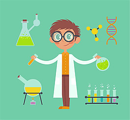 科学家和实验器材矢量图