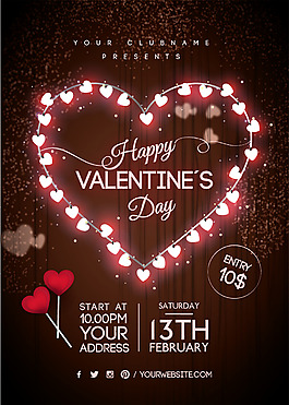 霓虹灯心形情人节浪漫海报