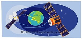 宇宙飞船和行星集合，空间矢量图