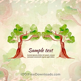 水彩插图与树木