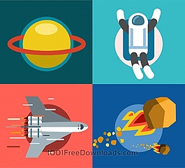 宇宙飞船和行星集合，空间矢量图